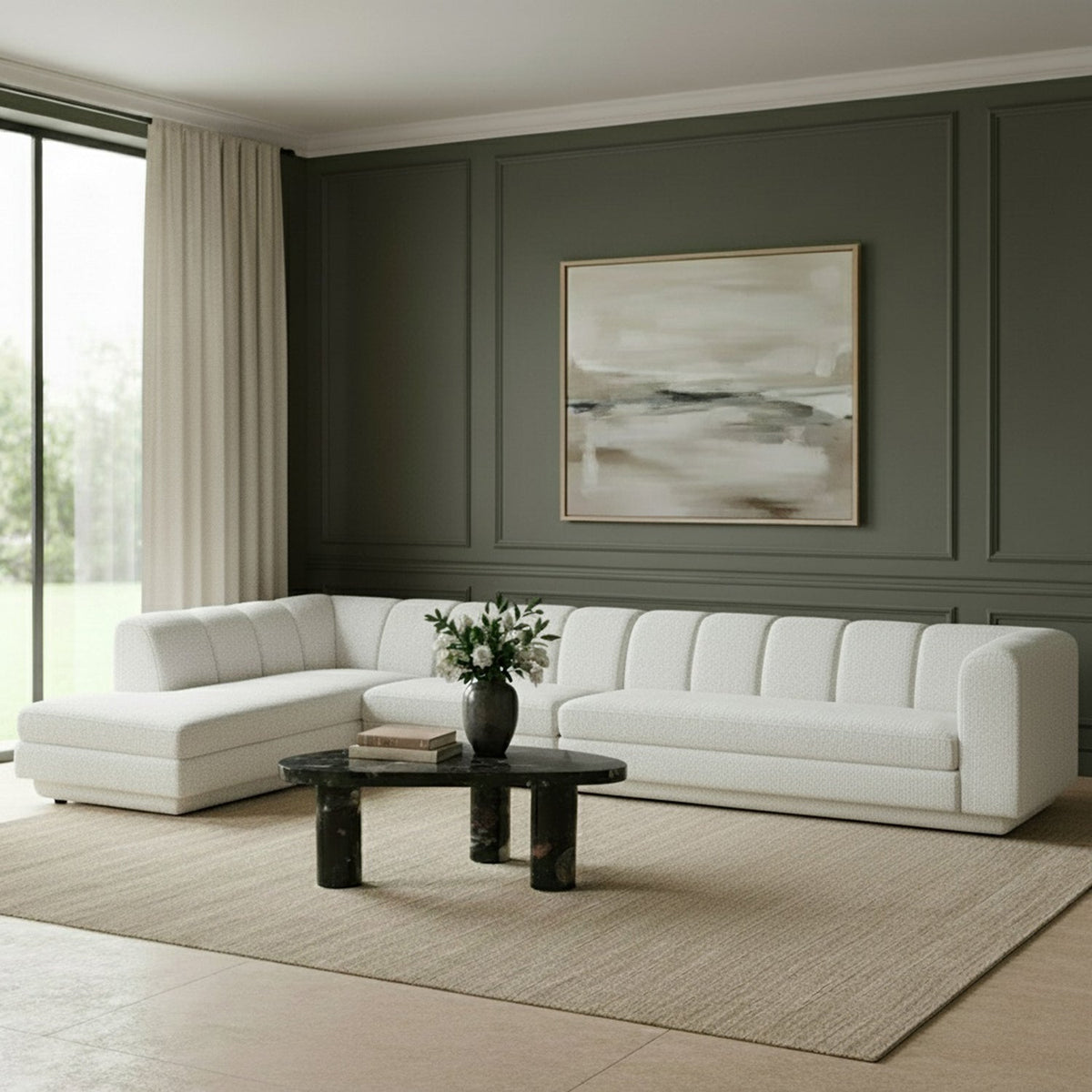 Modari Cream Fabric Upholstered 3 Piece Modular Sectional Sofa