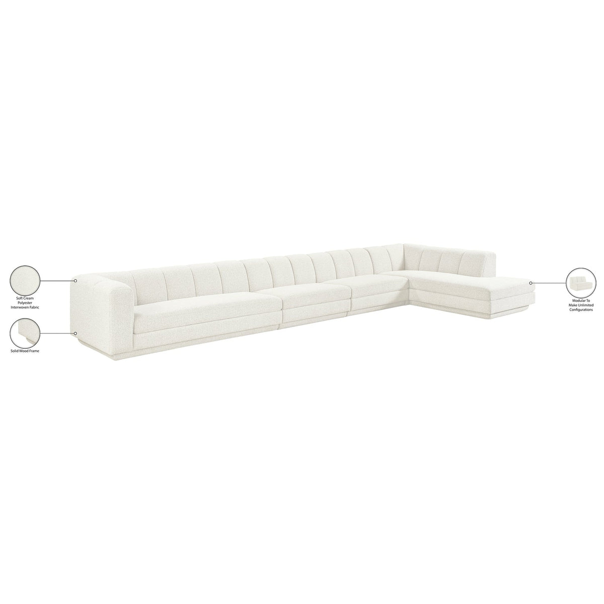 Modari Cream Fabric Upholstered 4 Piece Modular Sectional Sofa
