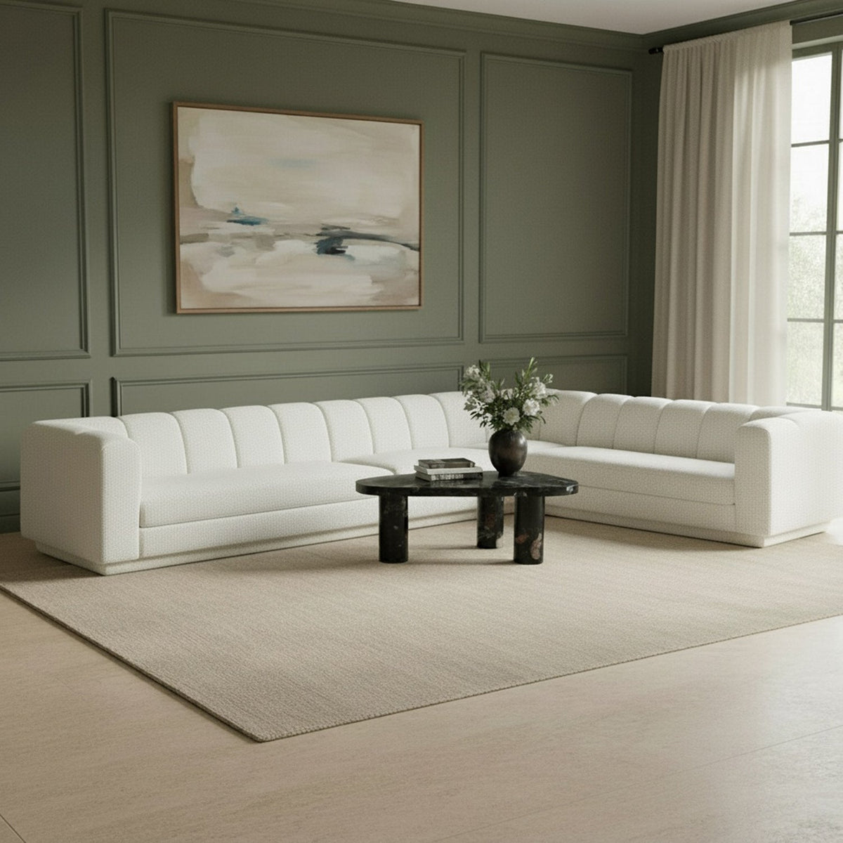 Modari Cream Fabric Upholstered 4 Piece Modular Sectional Sofa