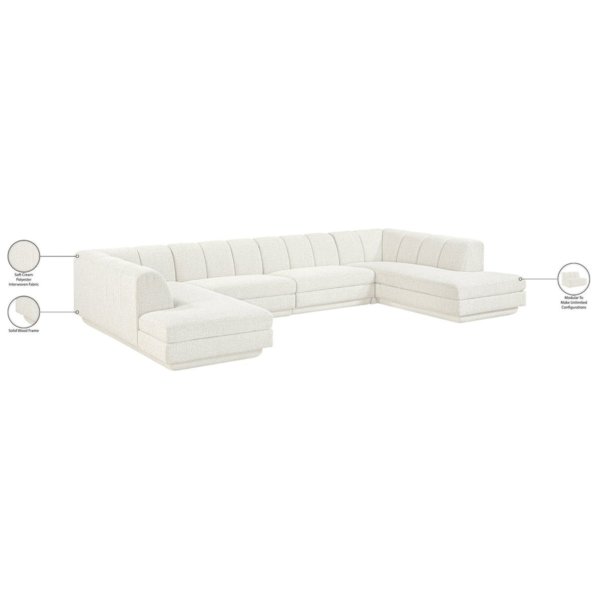Modari Cream Fabric Upholstered 4 Piece Modular Sectional Sofa
