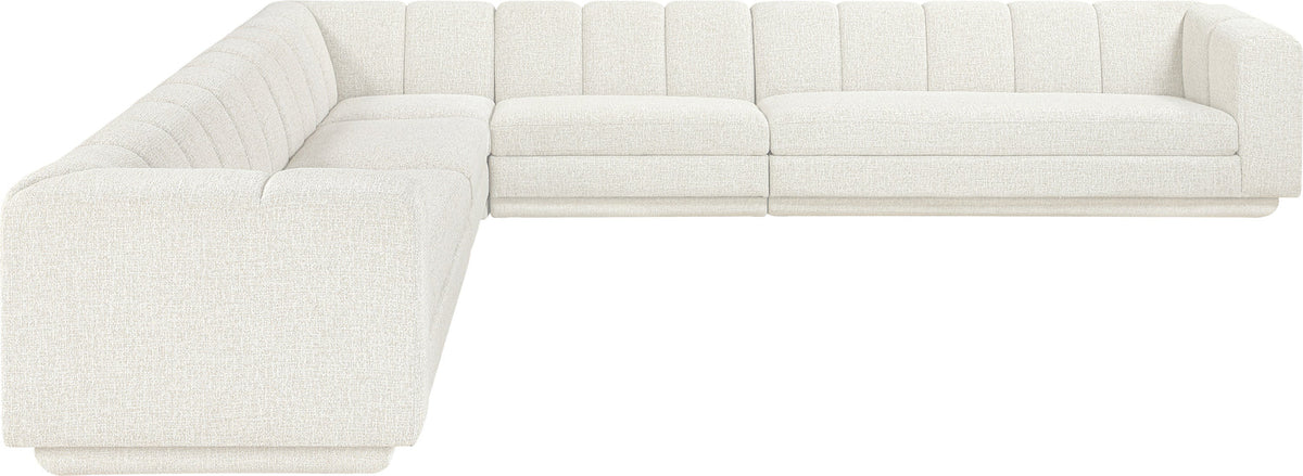 Modari Cream Fabric Upholstered 5 Piece Modular Sectional Sofa