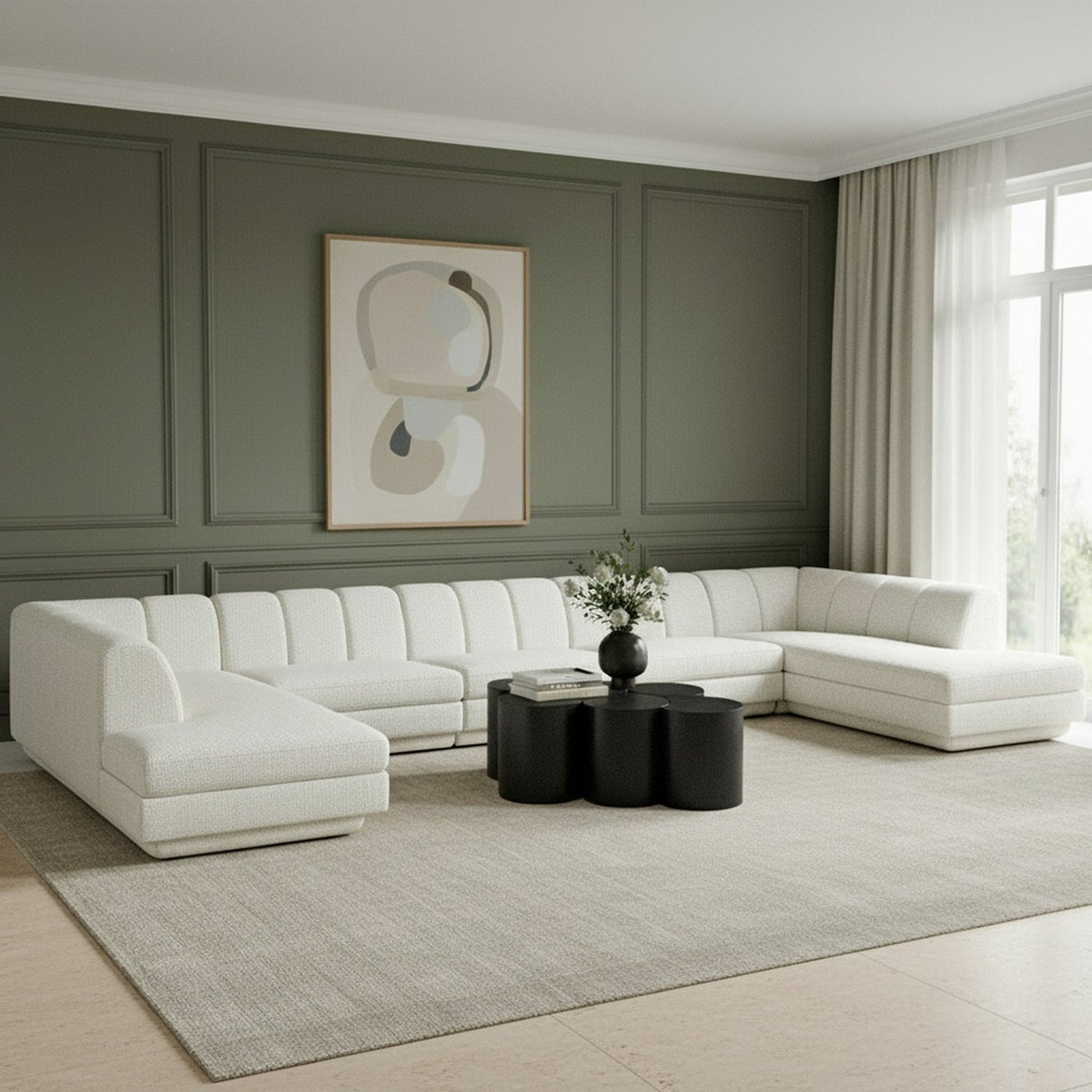 Modari Cream Fabric Upholstered 5 Piece Modular Sectional Sofa