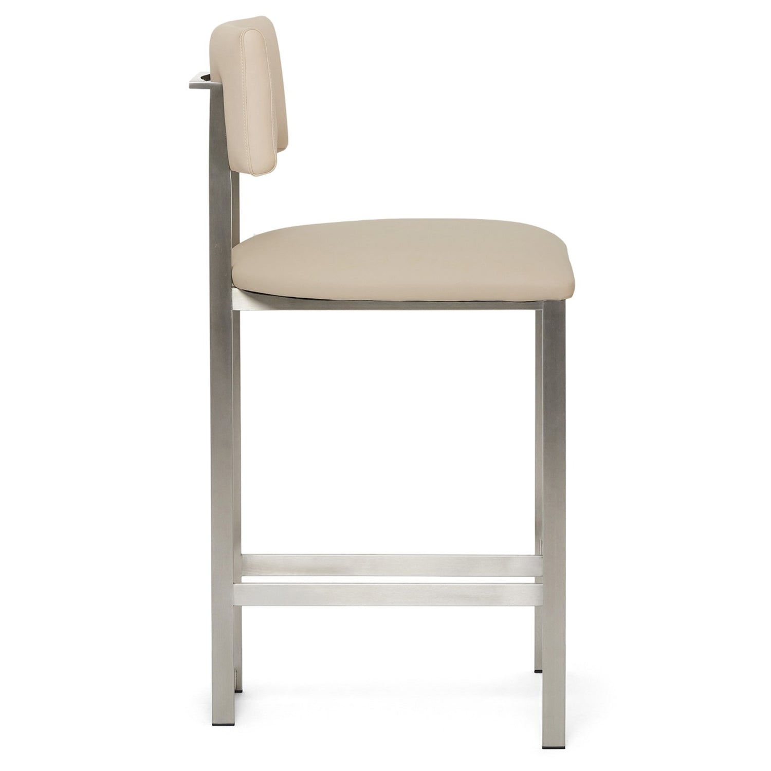 Landon II Brushed Nickel Counter Stool in stainless steel Brushed Nickel finish, side profile view
