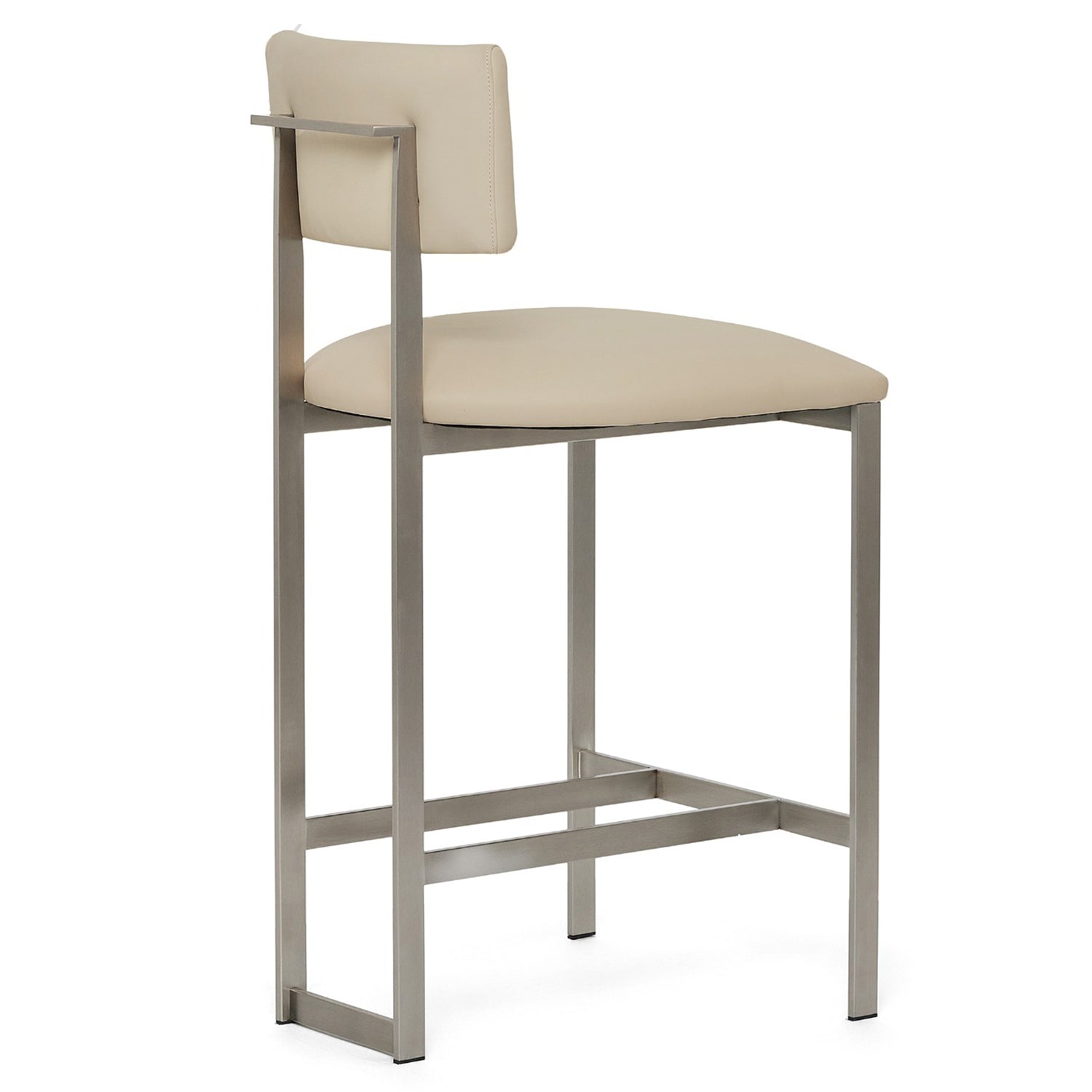 Landon II Brushed Nickel Counter Stool in stainless steel Brushed Nickel finish, styled in a room setting