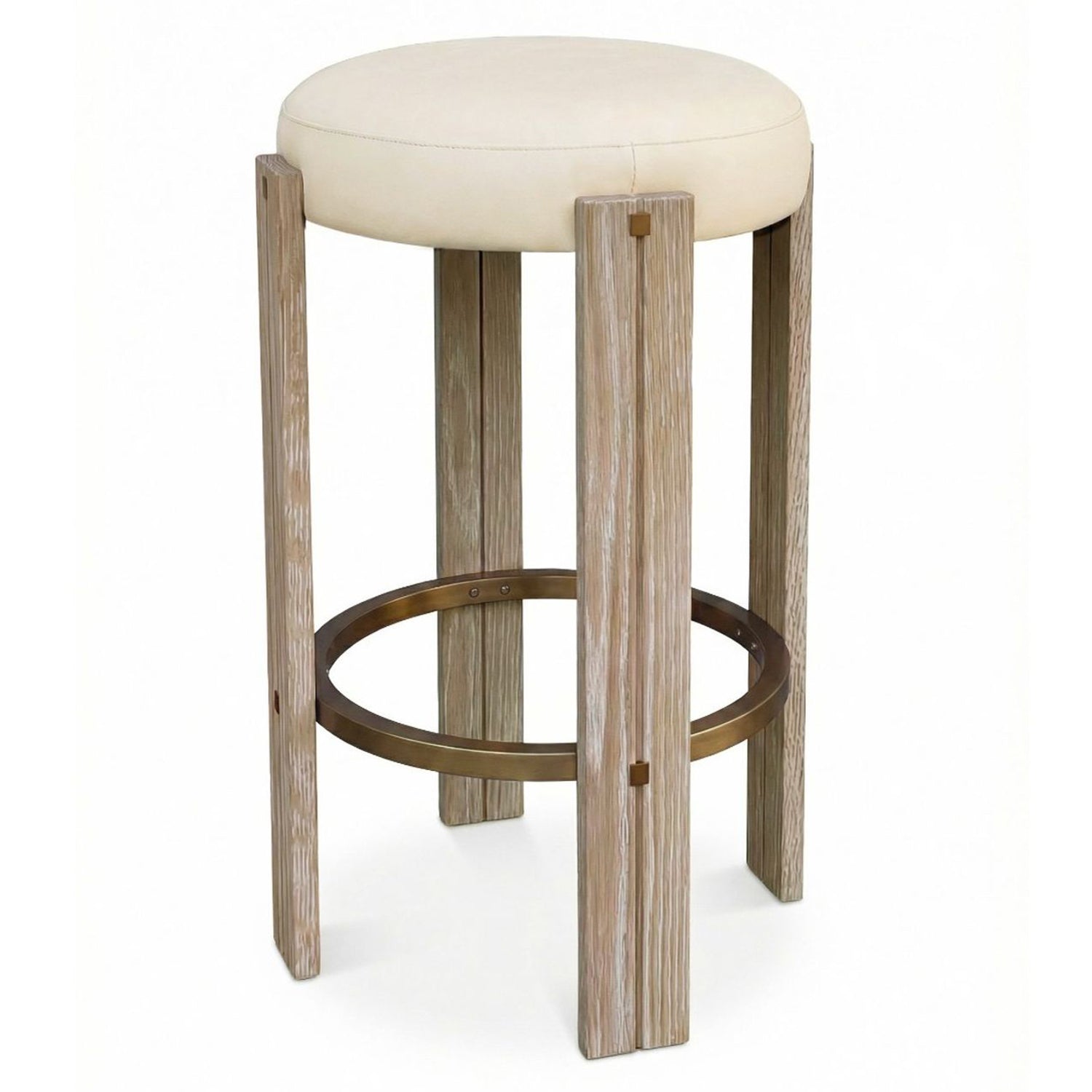 Detail of the Grant Saddle Counter Stool Set of 2 highlighting the oak construction