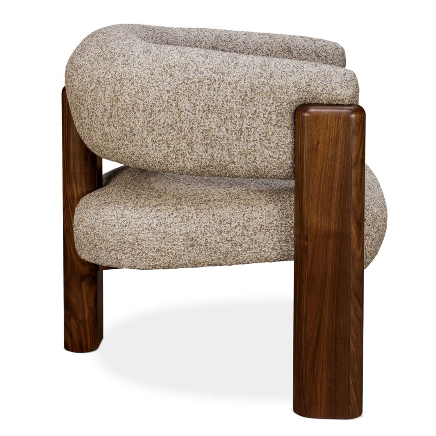 Olivia Classic Walnut Lounge Chair styled in a room to show its lounge chair scale and proportions