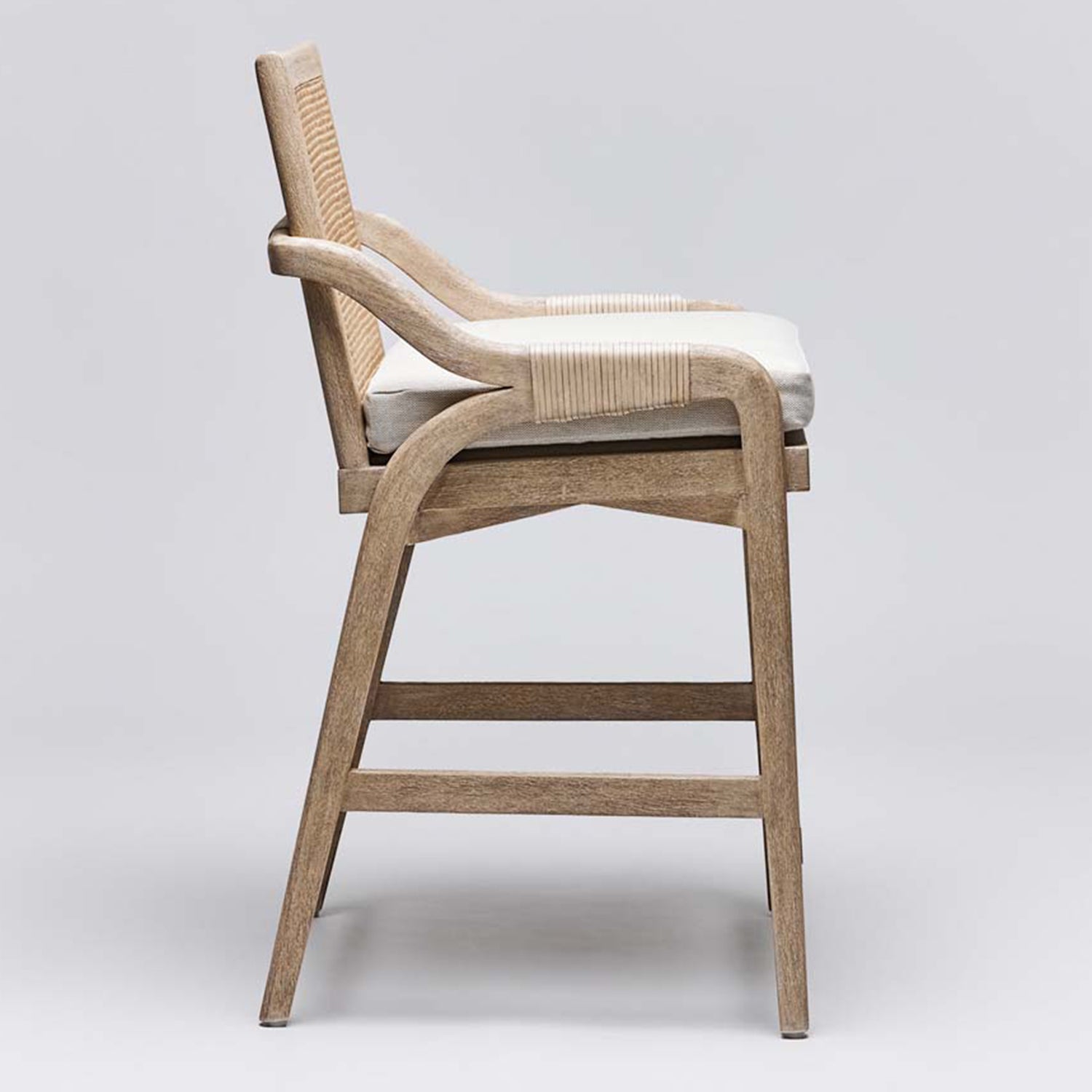 Delray White Ceruse Counter Stool in mahogany White Ceruse finish, side profile view