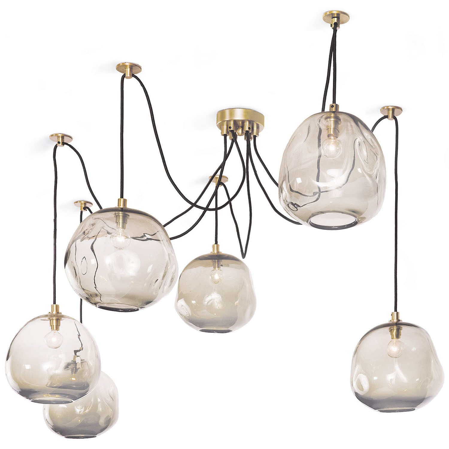 Regina Andrew Molten Spider Natural Brass & Smoke Glass Chandelier