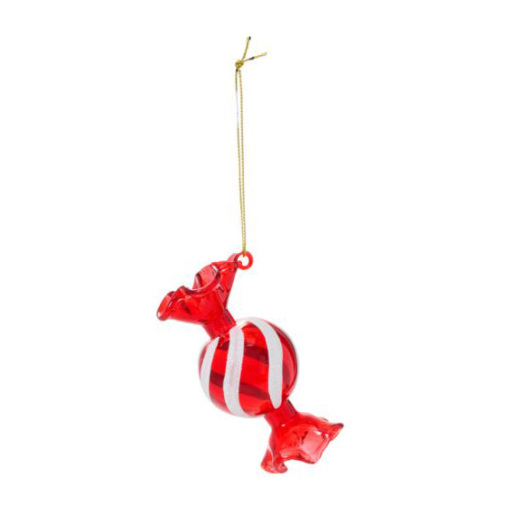 Peppermint Swirl Ornament, set of 6 red glass ornament, three-quarter angle