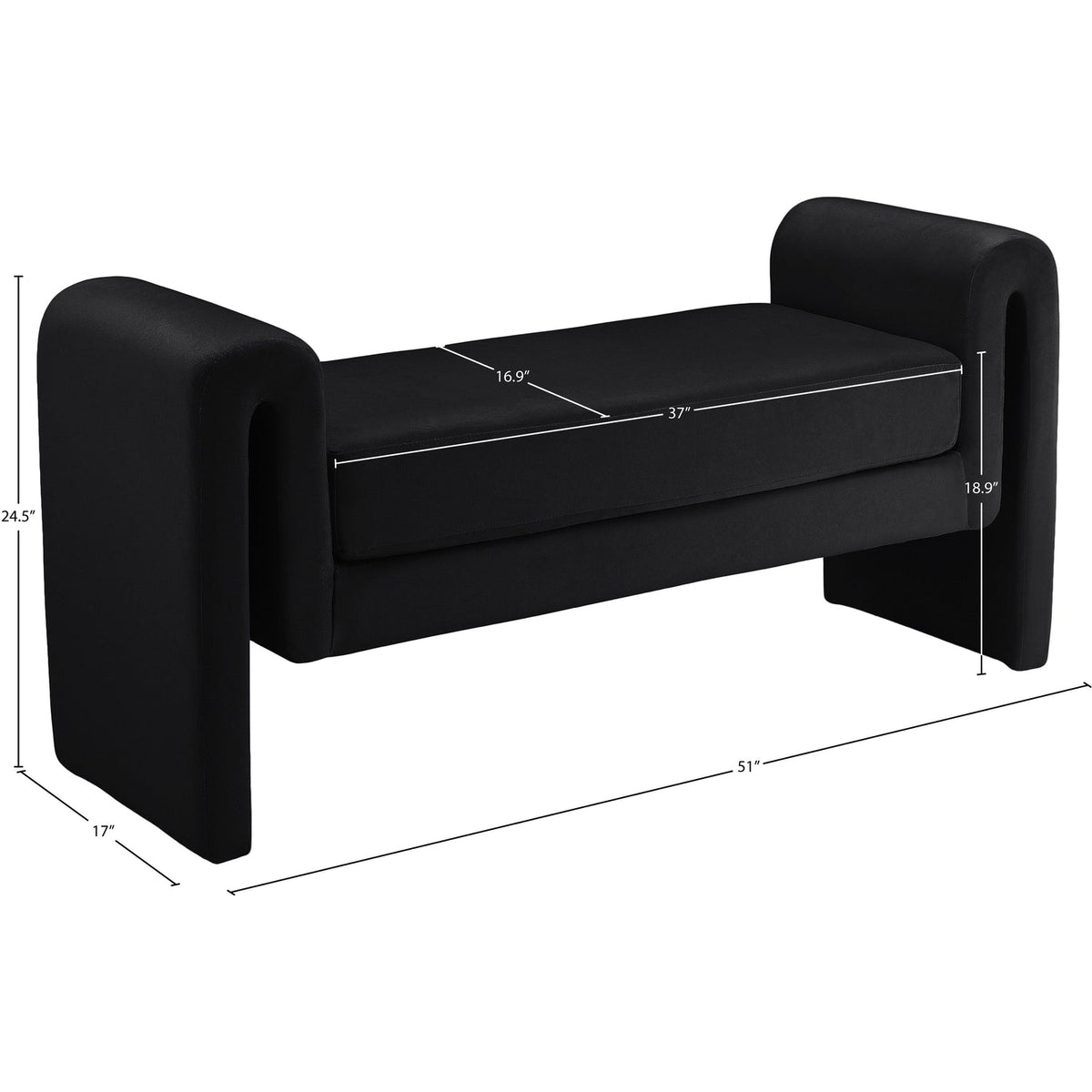 Sloan Black Velvet Upholstered Bench