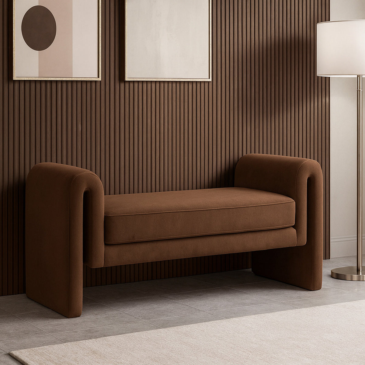 Sloan Brown Velvet Upholstered Bench