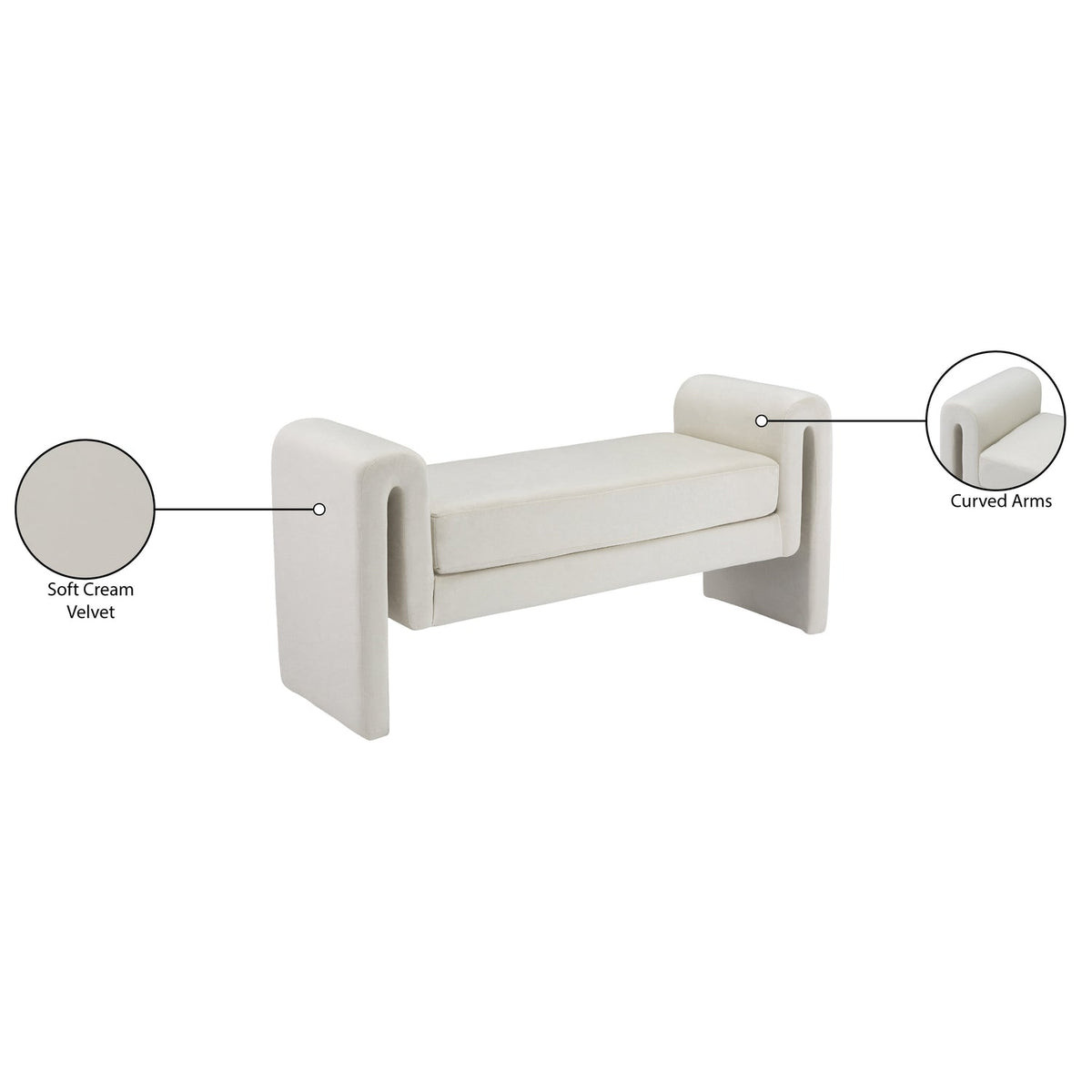 Sloan Cream Velvet Upholstered Bench