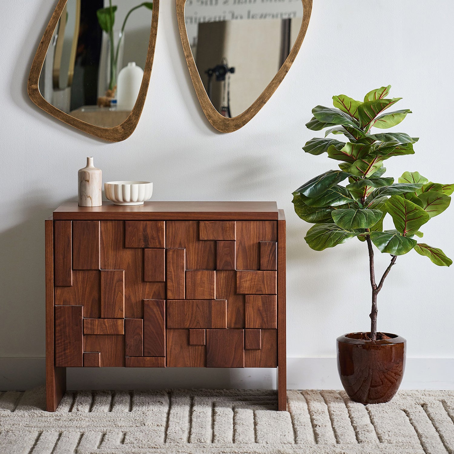 Louise Classic Walnut Occasional Chest in walnut Classic Walnut finish, detail of the frame