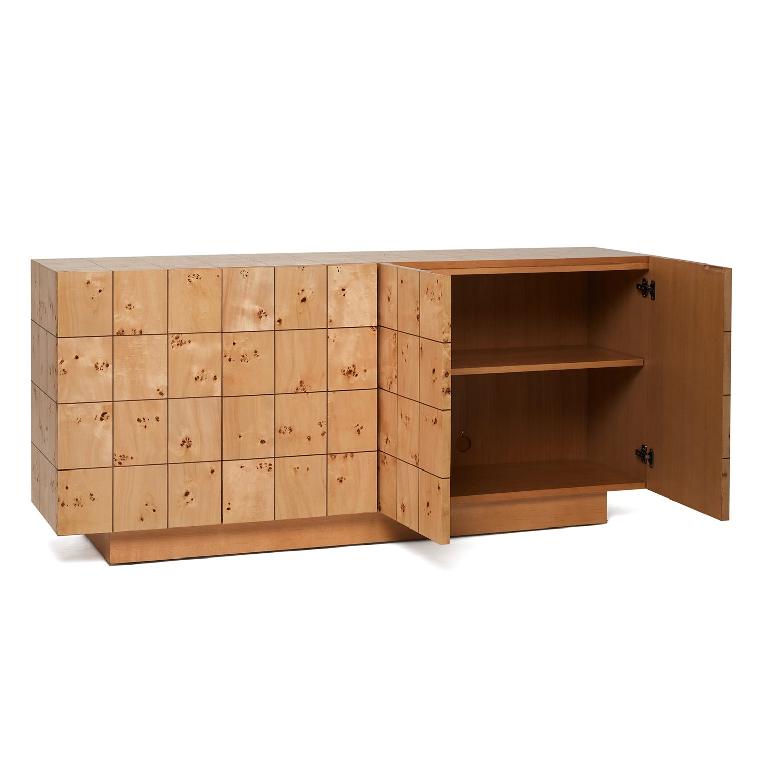 Close-up of the Burl finish on the Raphael Canyon Credenza