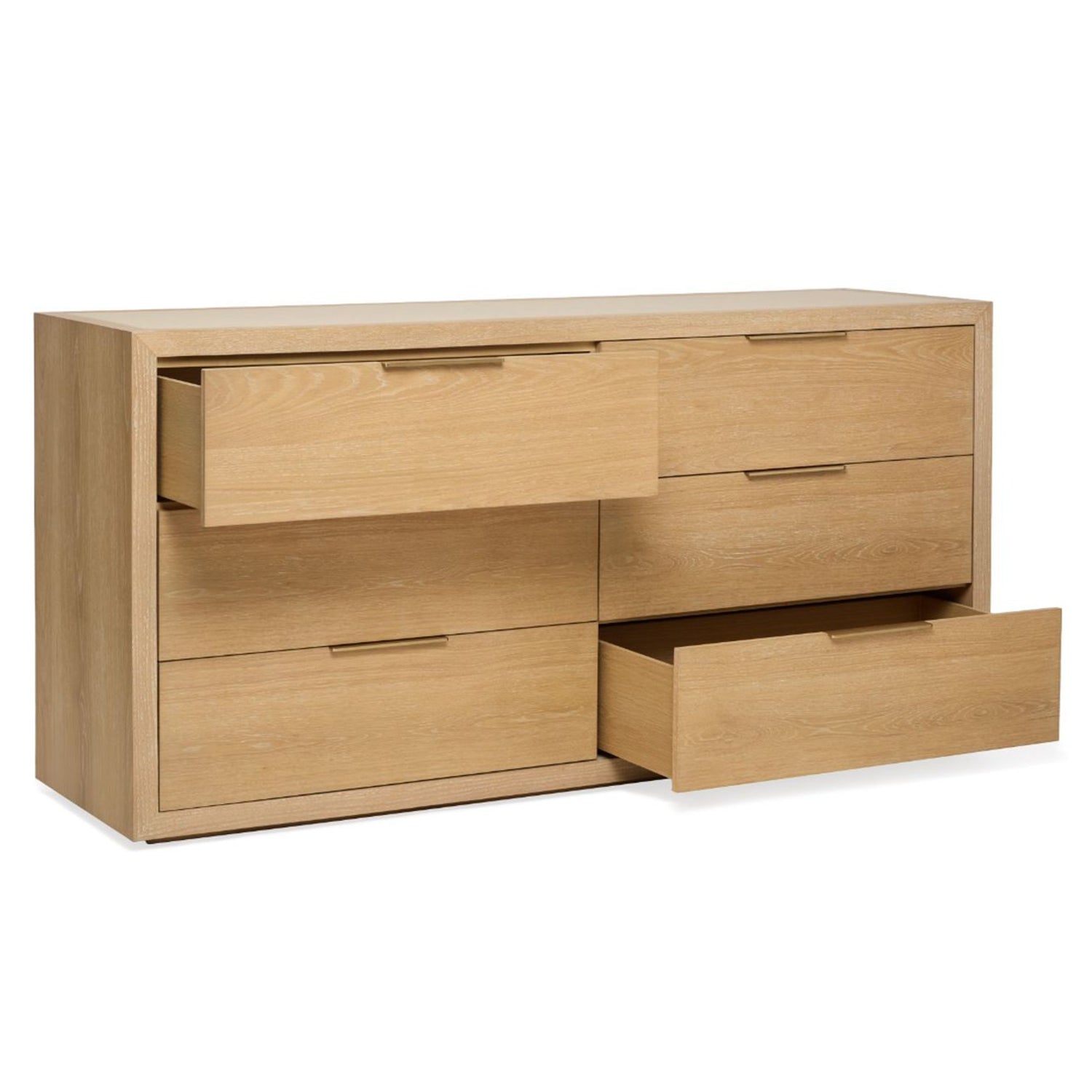 Detail of the Montaigne Saddle 6 Drawer Chest highlighting the oak construction
