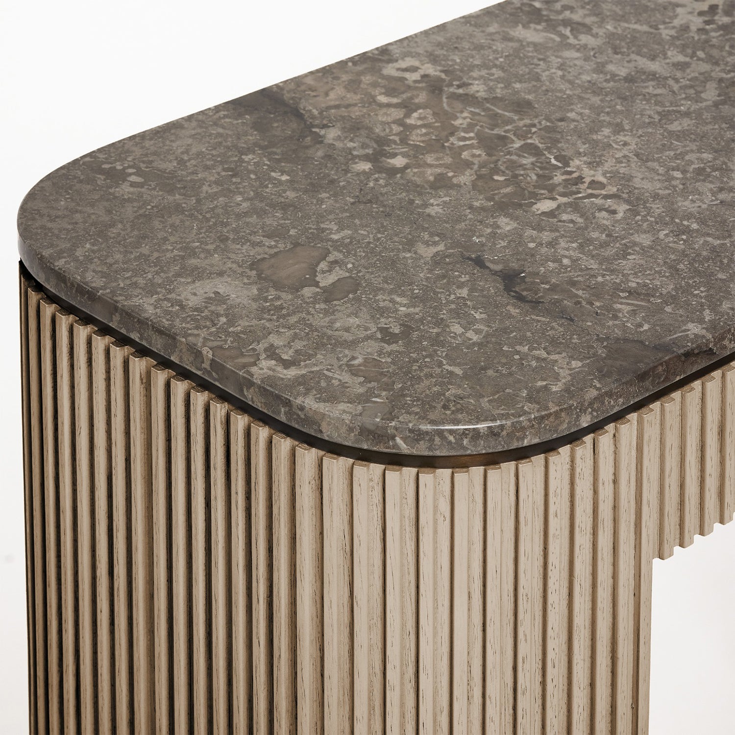 Morrison Washed Taupe Vanity in mindi Washed Taupe finish, styled in a room setting