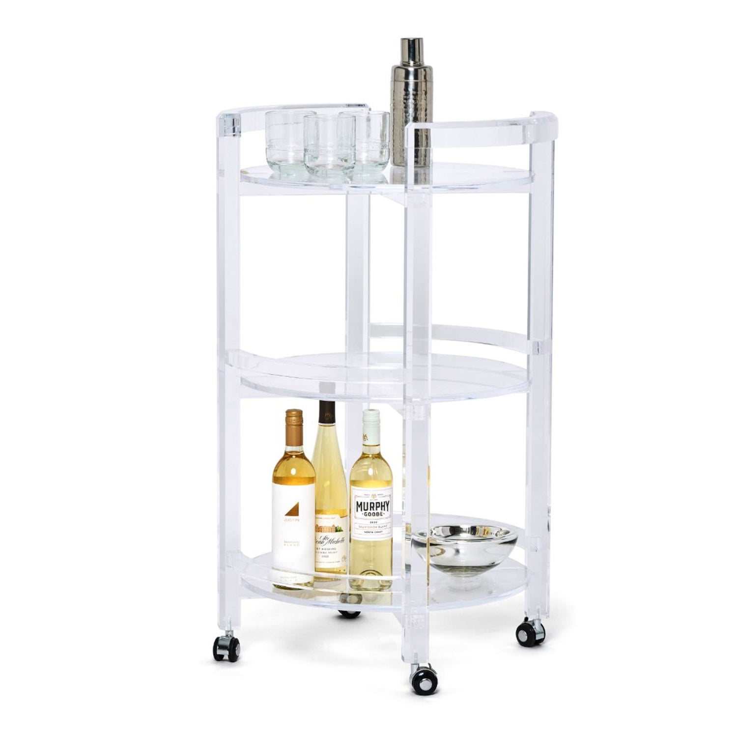 Detail of the Diego Acrylic Bar Cart highlighting the acrylic construction