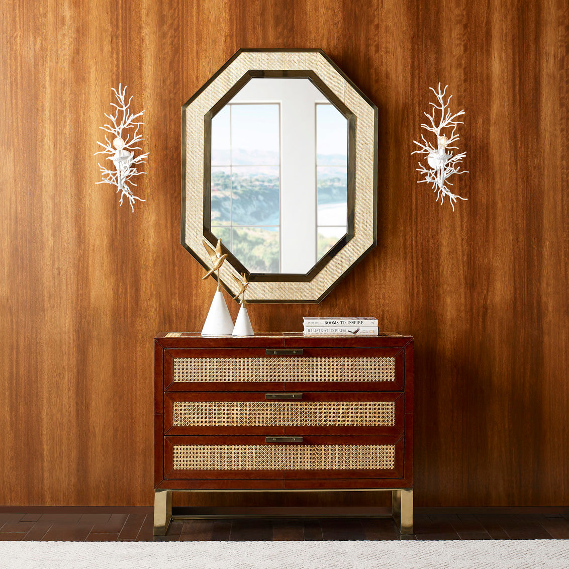 Wildwood Dunbar Brass and Cane Wall Mirror