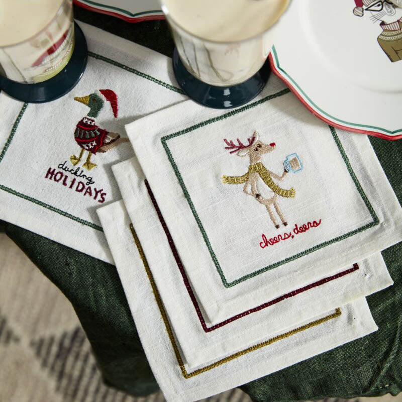 Paynes Gray Tipsy Critter Cocktail Napkin - Thumbnail 4