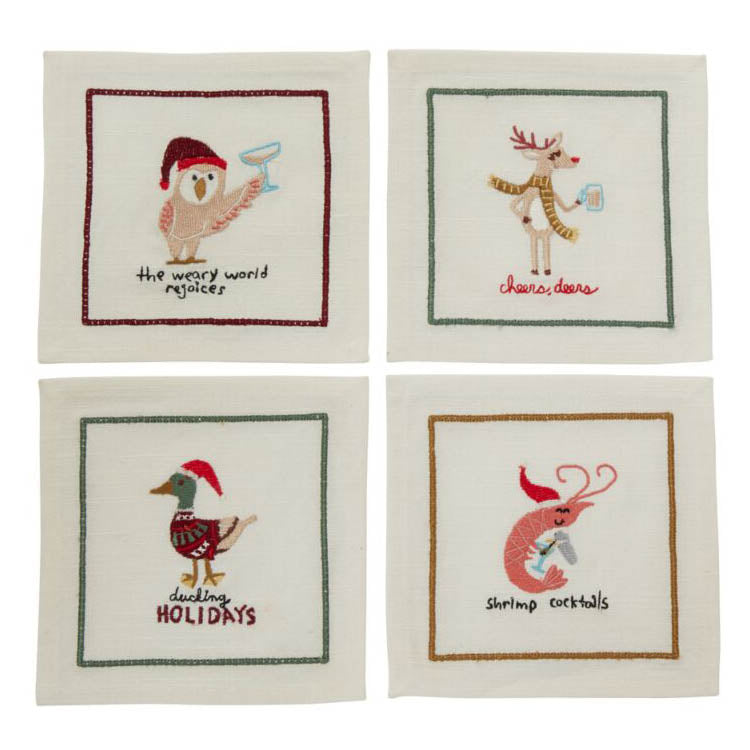 Paynes Gray Tipsy Critter Cocktail Napkin - Thumbnail 5