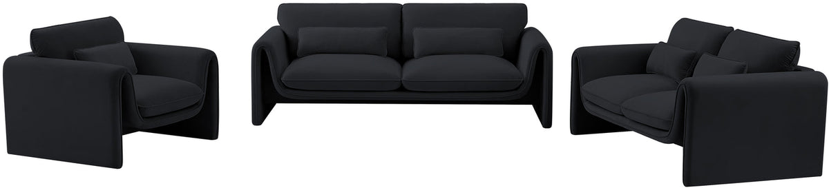 Sloan 86in Black Velvet Upholstered Sofa
