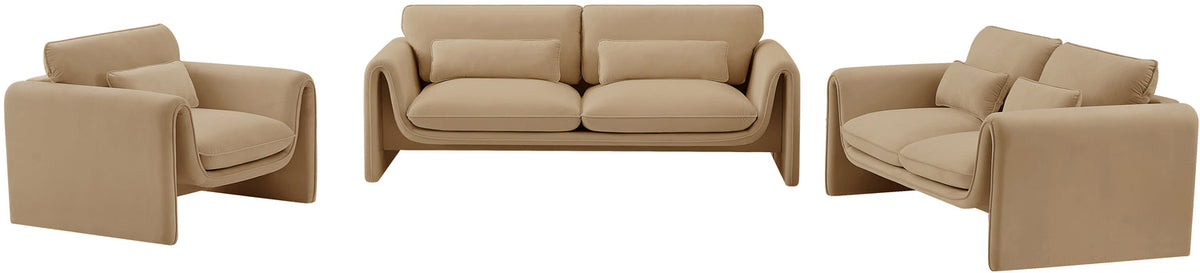 Sloan 8 6in Camel Velvet Upholstered Sofa