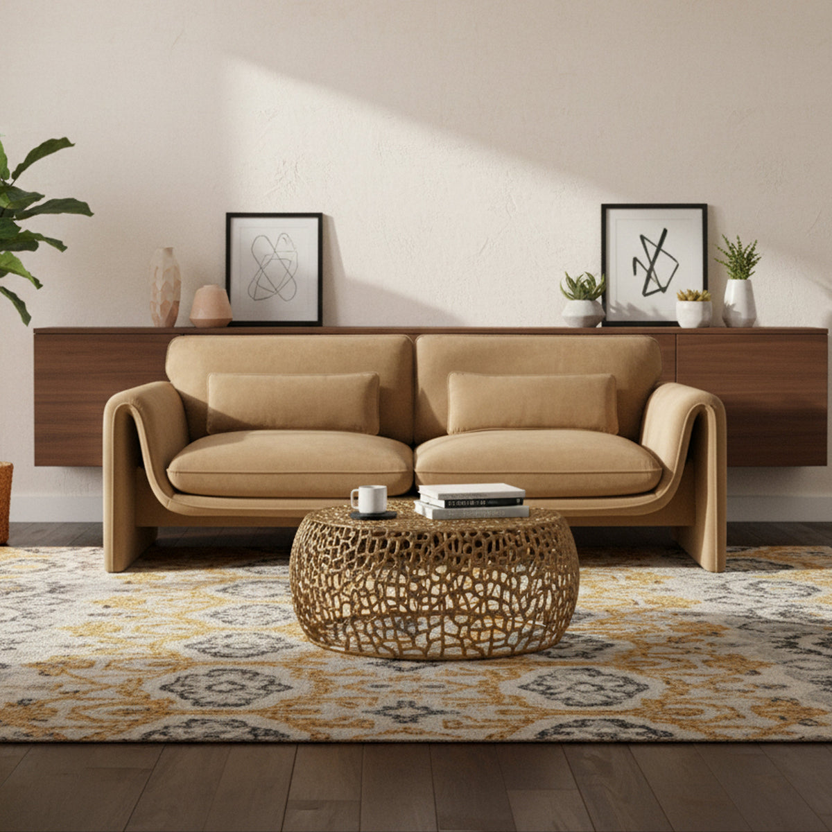 Sloan 8 6in Camel Velvet Upholstered Sofa