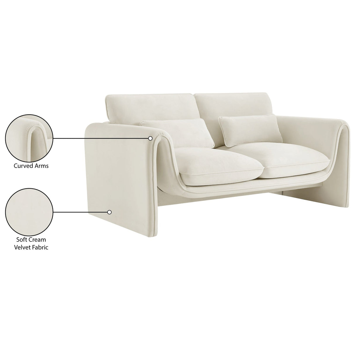 Sloan 64in Cream Velvet Upholstered Loveseat