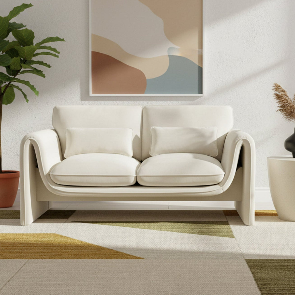 Sloan 64in Cream Velvet Upholstered Loveseat
