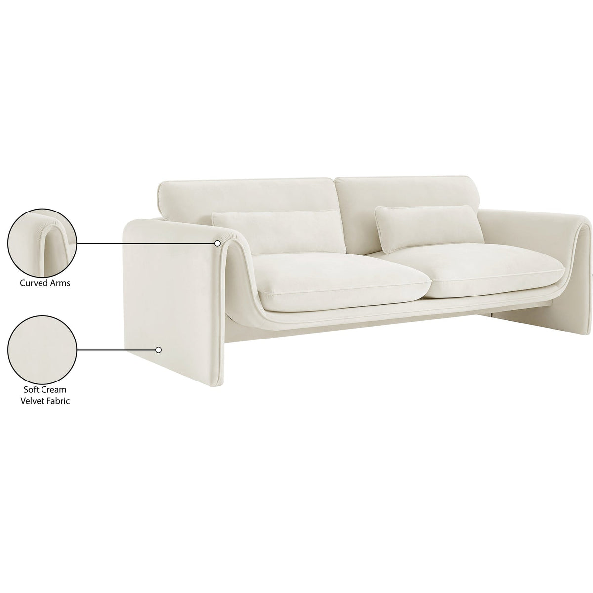 Sloan 86in Cream Velvet Upholstered Sofa