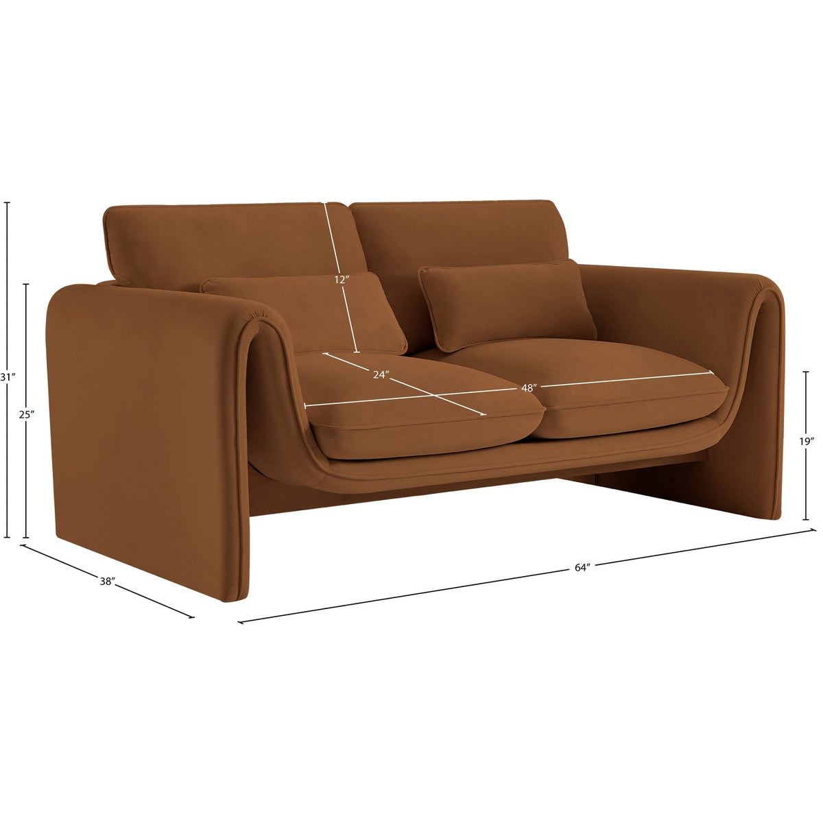 Sloan 6 4in Saddle Velvet Upholstered Loveseat