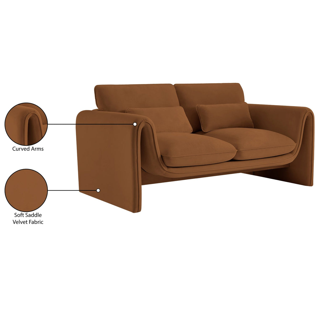 Sloan 6 4in Saddle Velvet Upholstered Loveseat