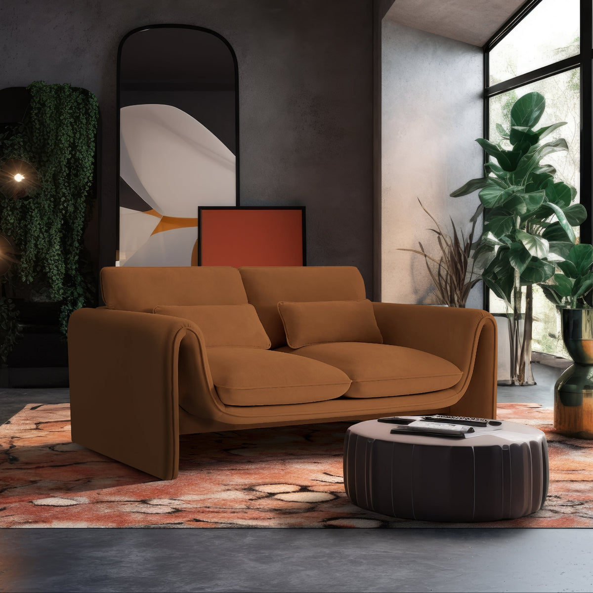 Sloan 6 4in Saddle Velvet Upholstered Loveseat