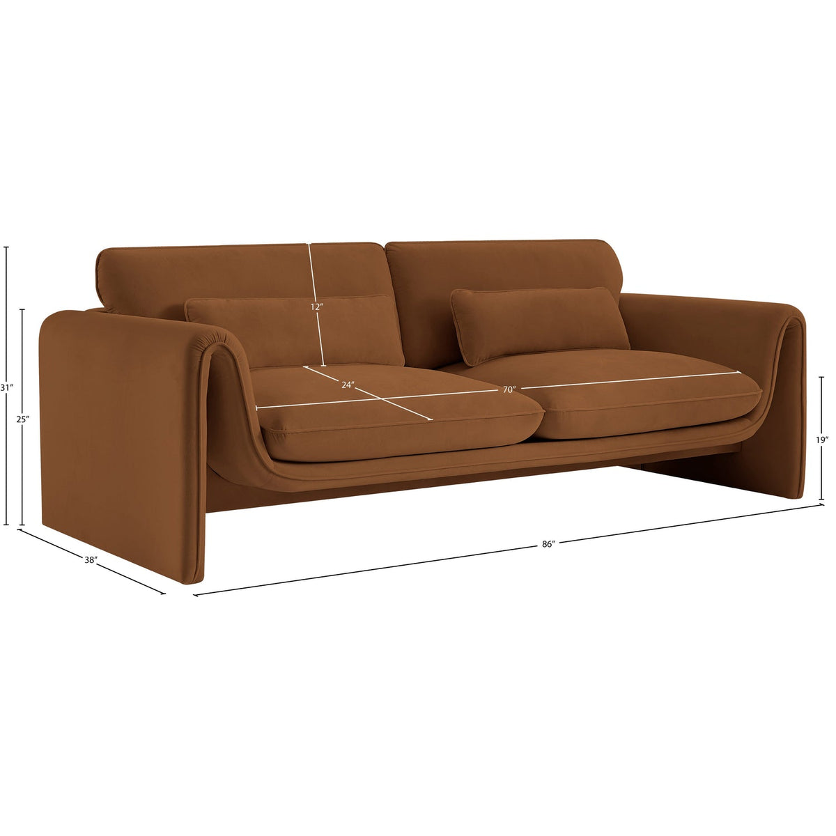 Sloan 86in Saddle Velvet Upholstered Sofa