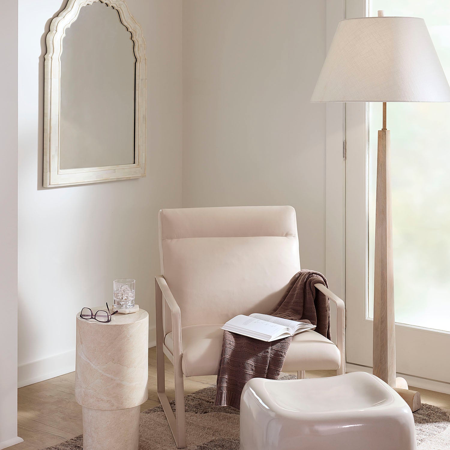 Jamie Young Charleston White Washed Wood Floor Lamp
