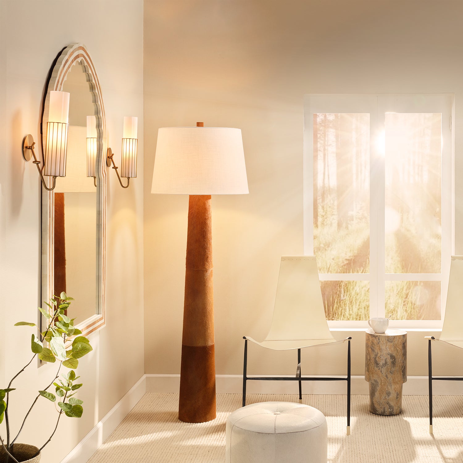 Jamie Young Robertson Saddle Brown Hide Floor Lamp