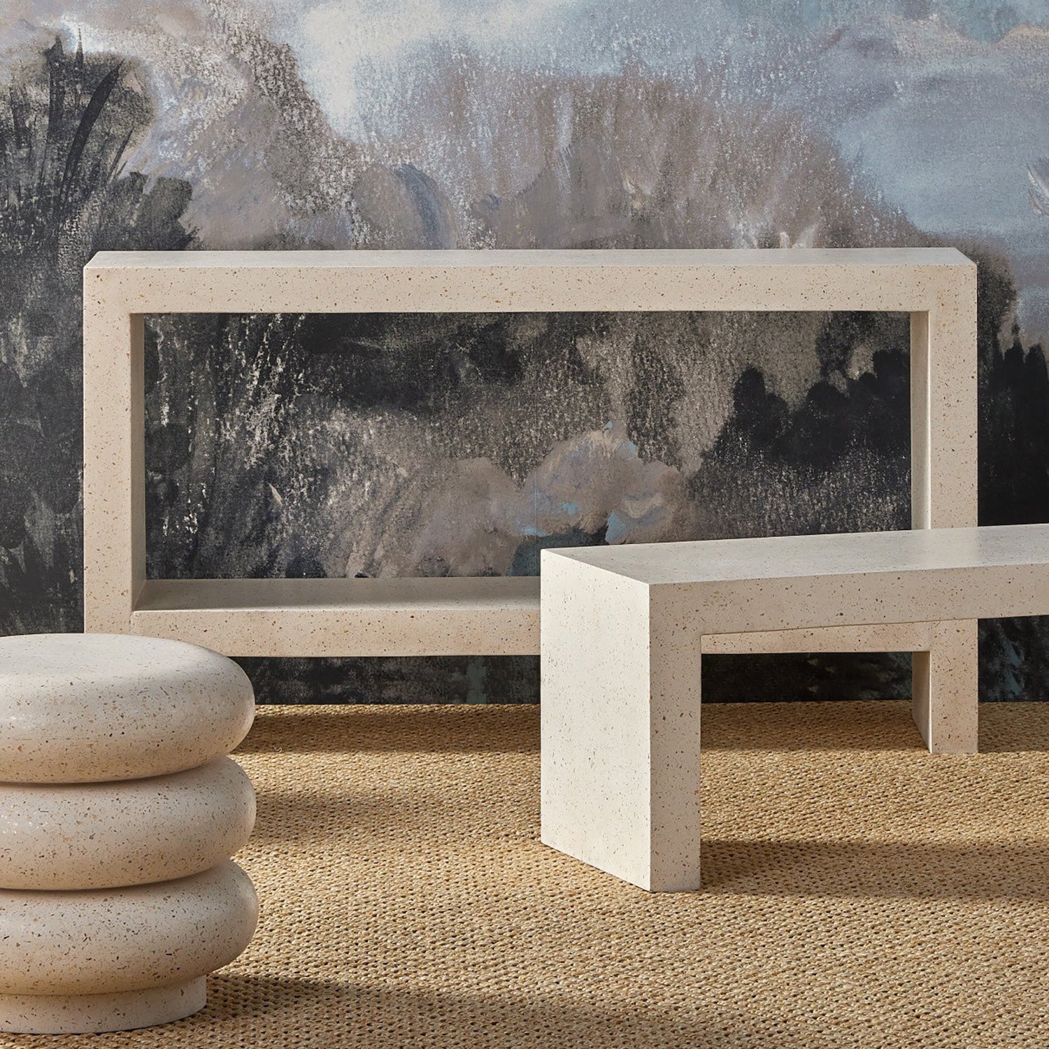 Currey & Co Carson Ivory Terrazzo Console Table