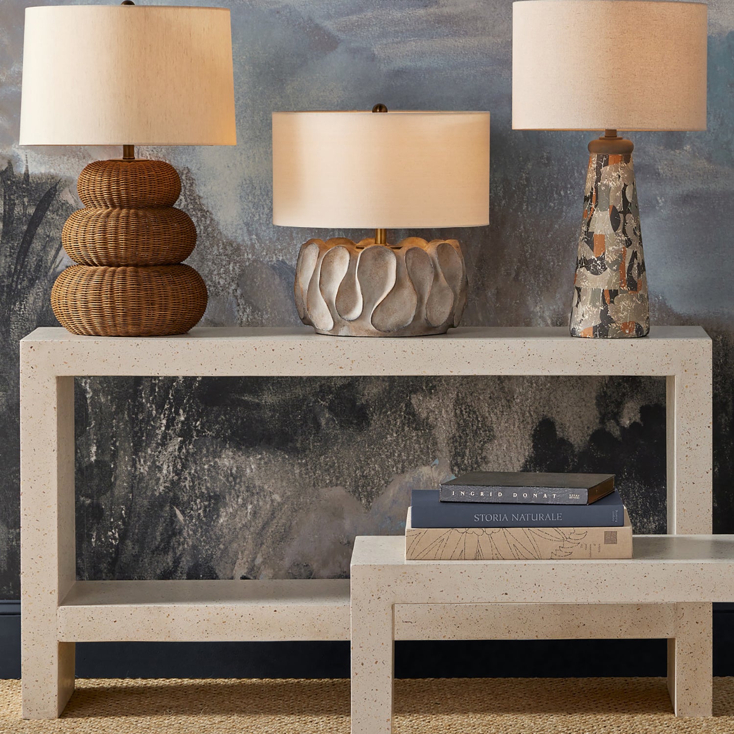 Currey & Co Carson Ivory Terrazzo Console Table