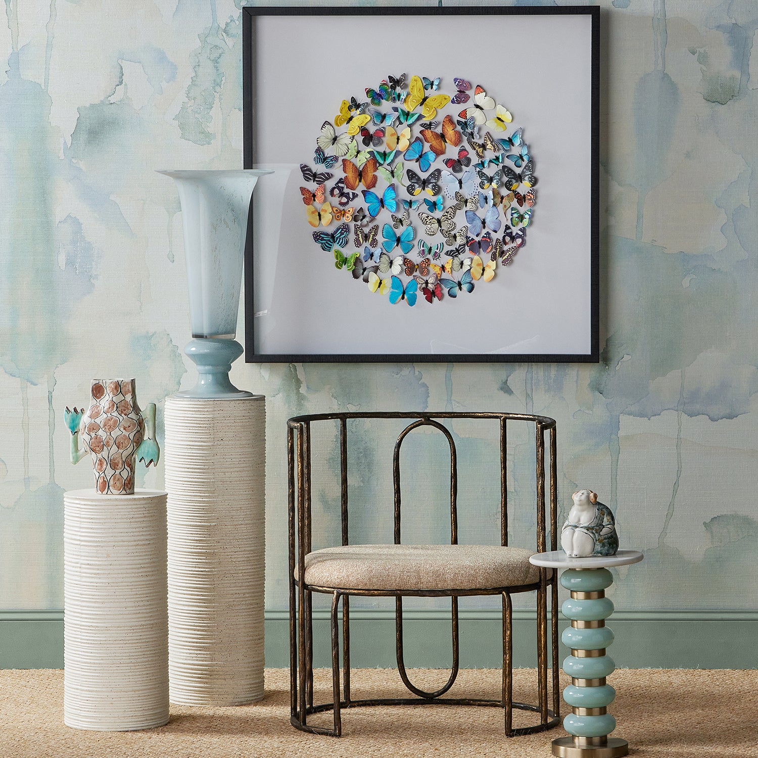 Currey & Co Cresta Large Ivory Terrazzo Pedestal