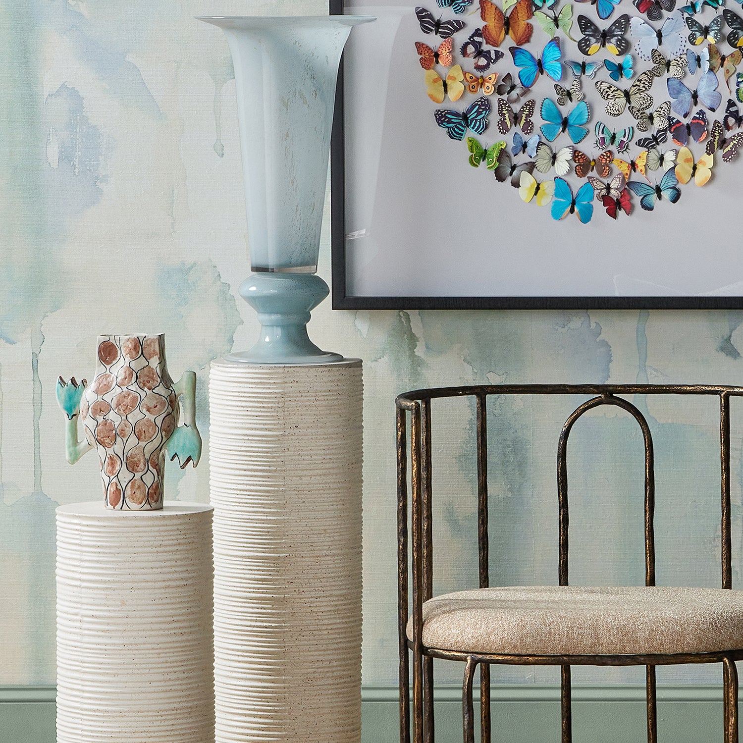 Currey & Co Cresta Medium Ivory Terrazzo Pedestal