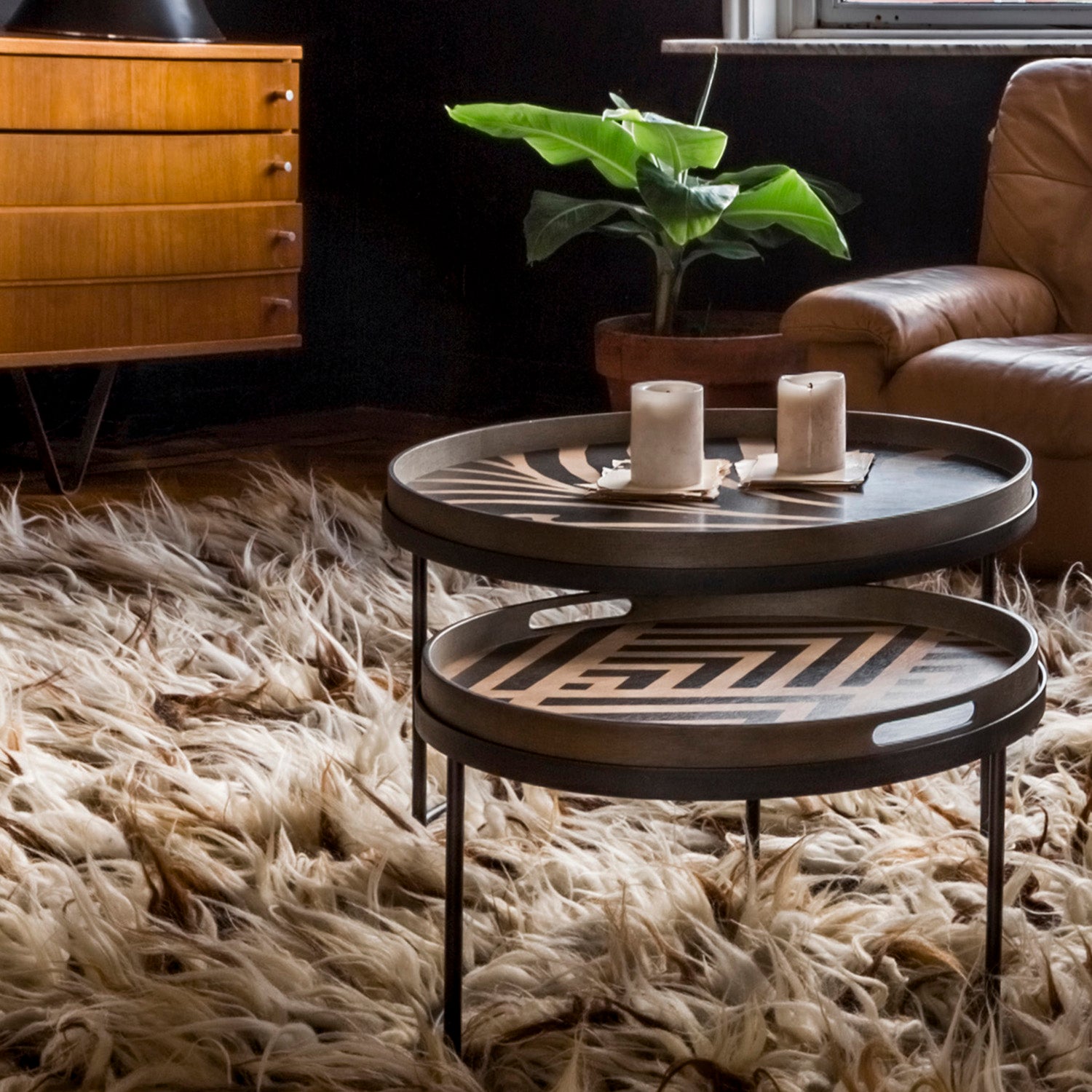 Ethnicraft Tray Round Coffee Table Set of 2