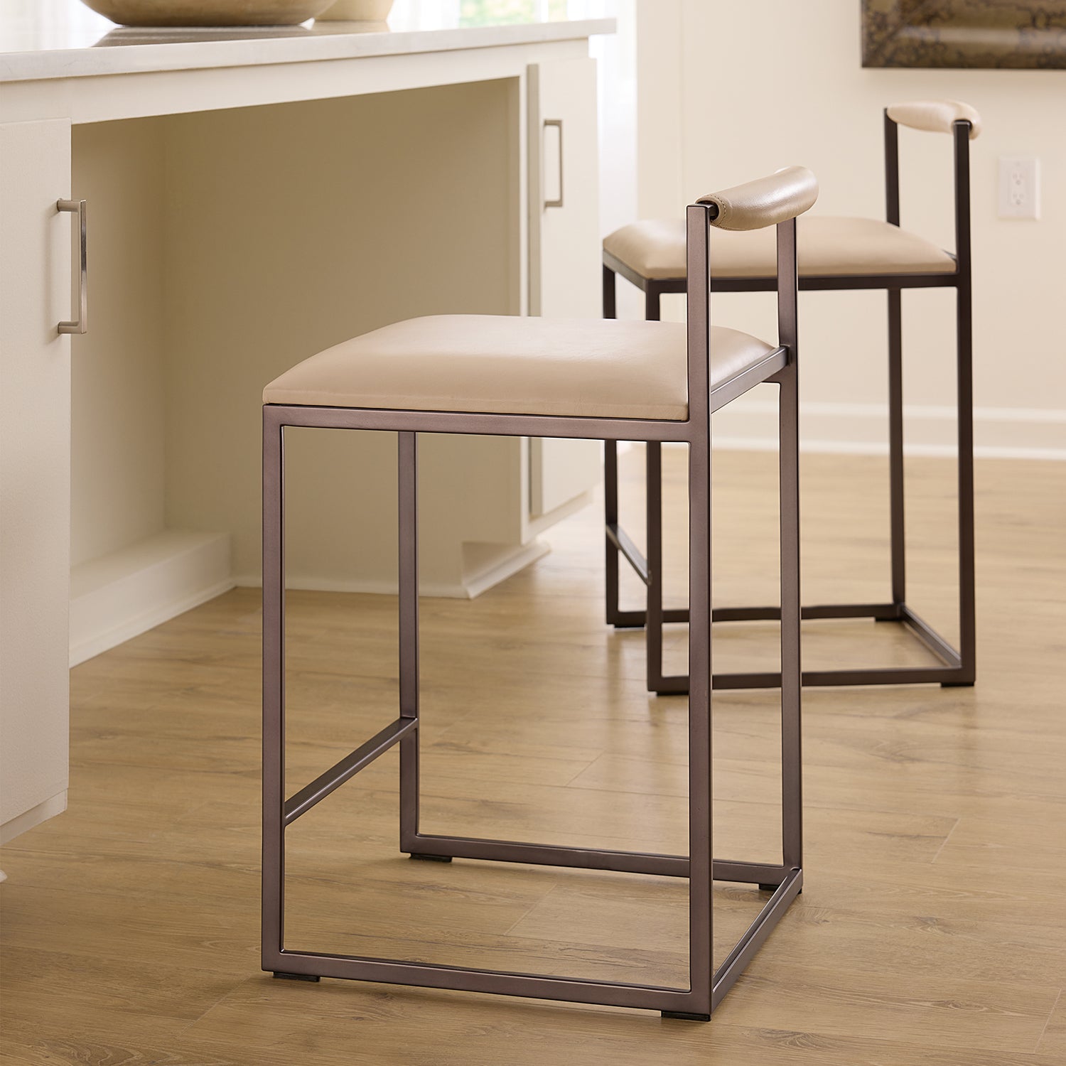 Jamie Young Bradbury Cream Leather Counter Stool