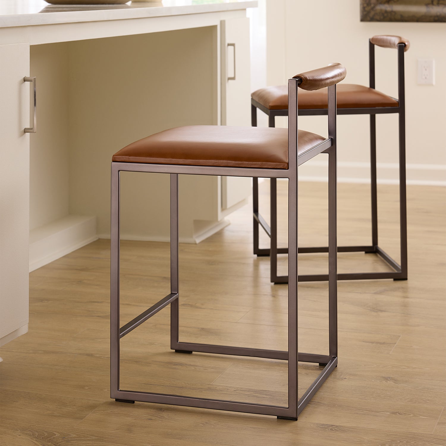 Jamie Young Bradbury Saddle Leather Counter Stool