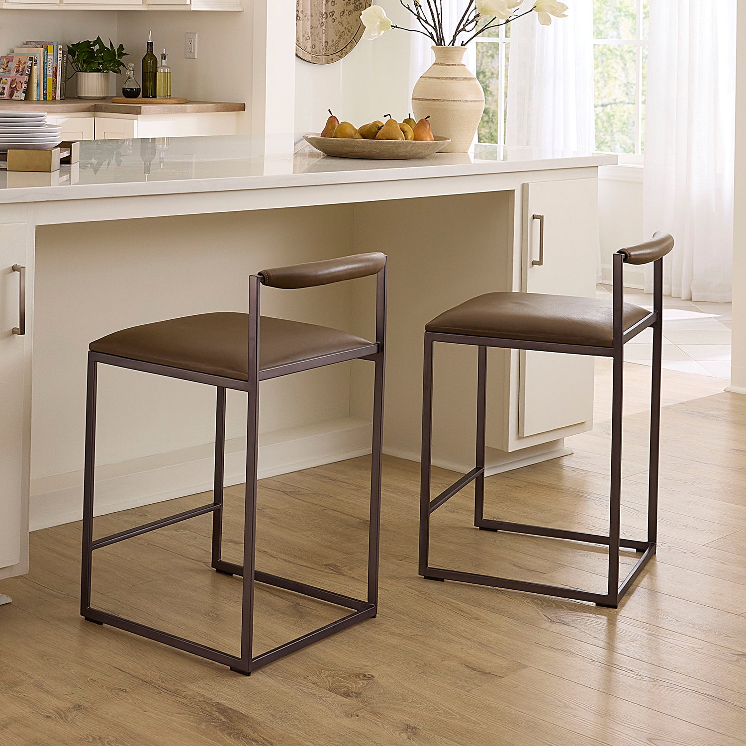 Jamie Young Bradbury Truffle Leather Counter Stool