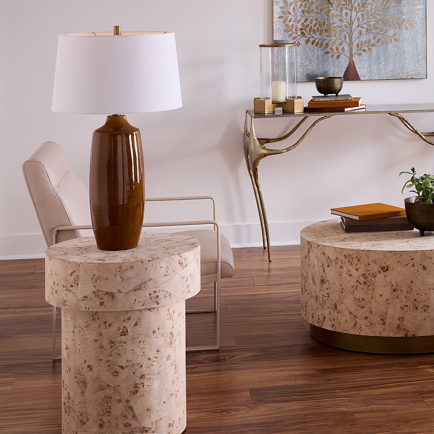 Jamie Young Configuration Bleached Burl Wood Side Table