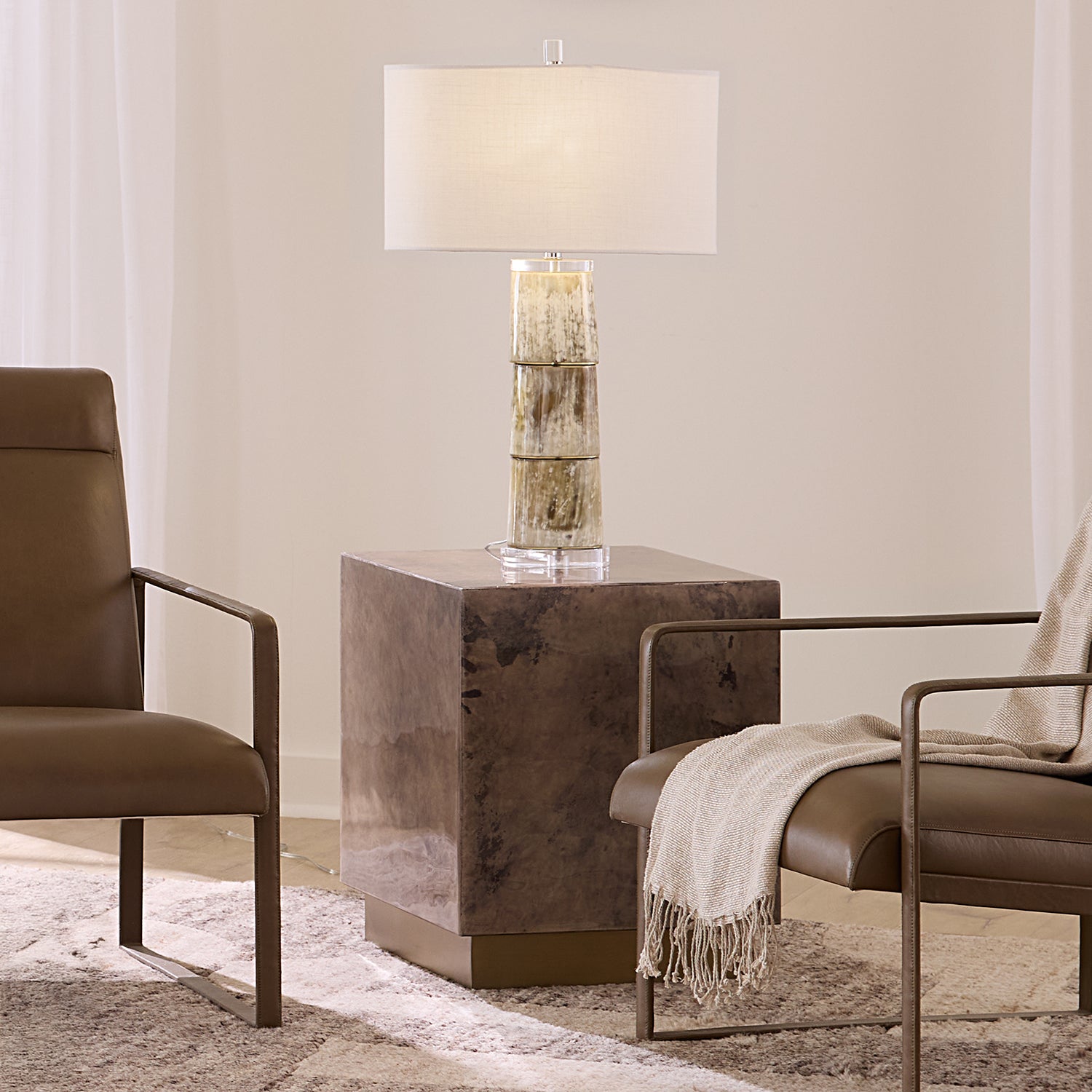 Jamie Young Cube Warm Grey Vellum Side Table