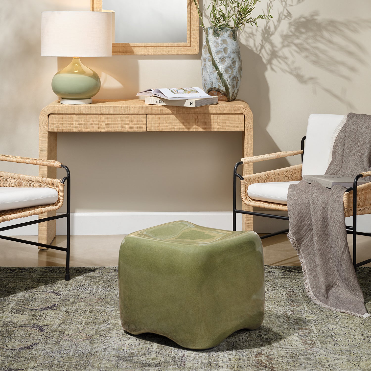 Jamie Young Cushion Olive Green Concrete Stool