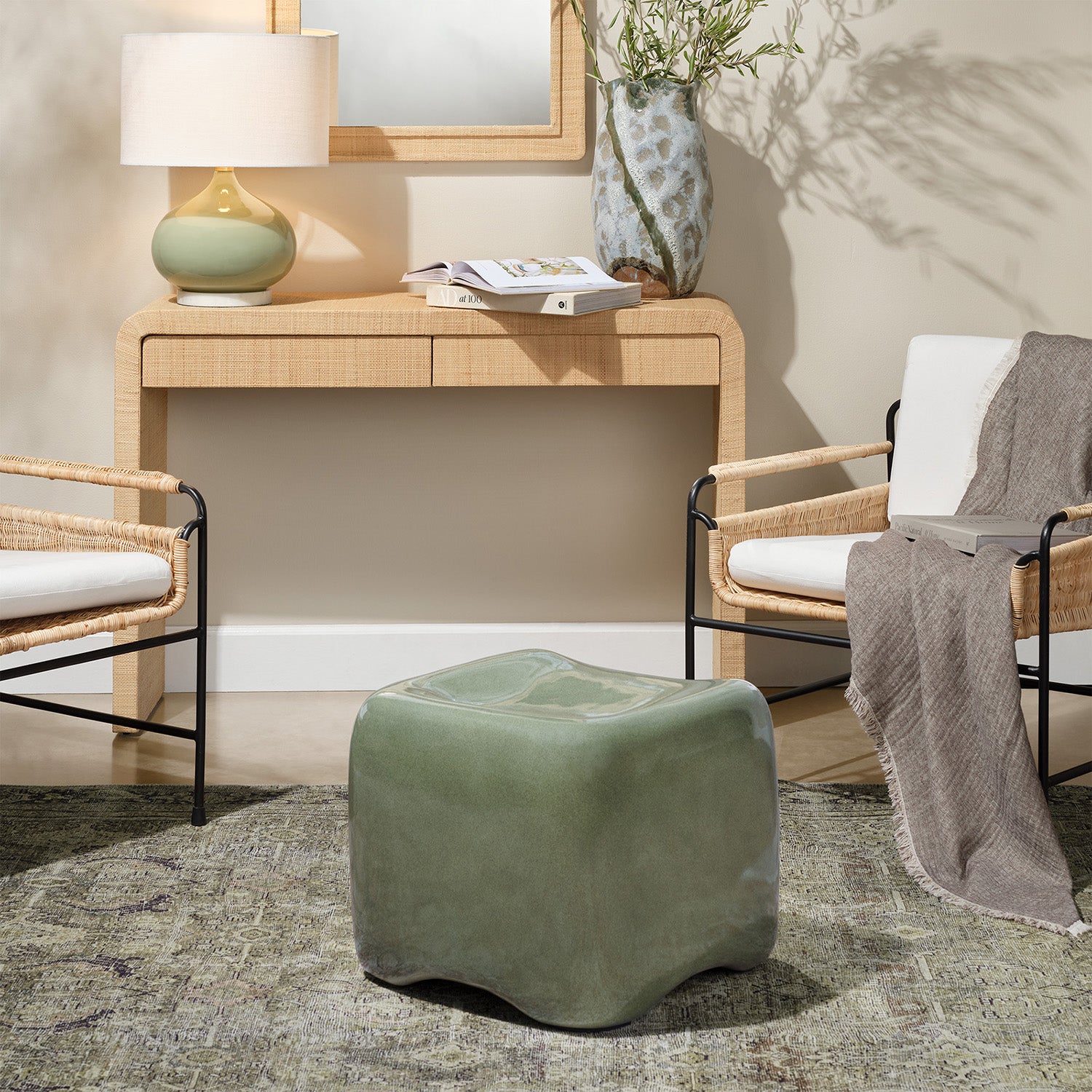 Jamie Young Cushion Olive Green Concrete Stool