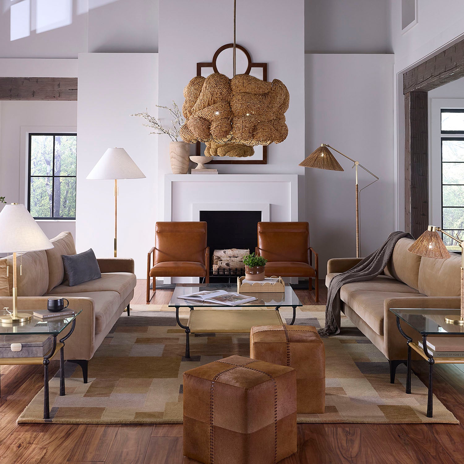 Jamie Young Small Saddle Hide Ottoman
