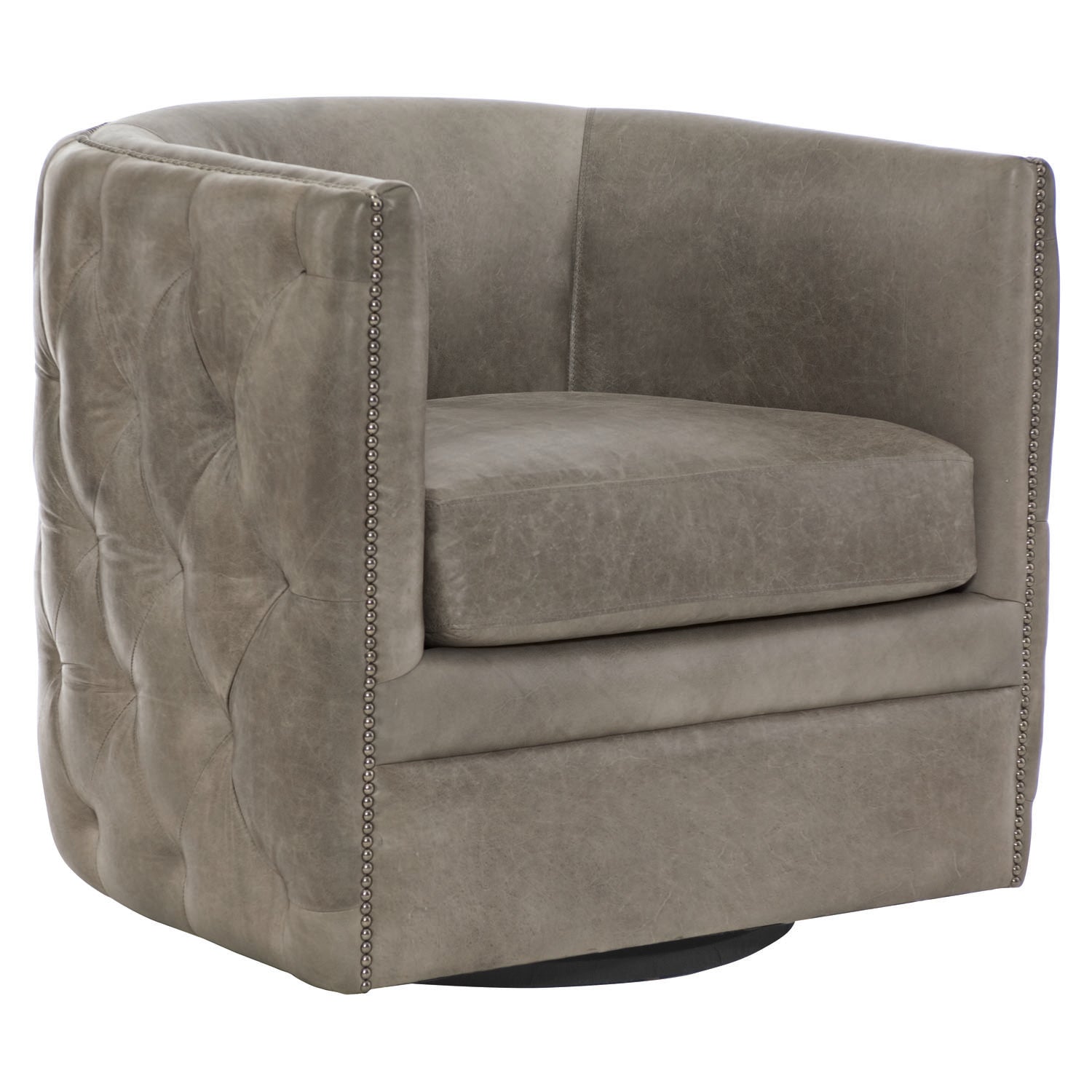 Bernhardt Living Palazzo Gray Leather Swivel Chair